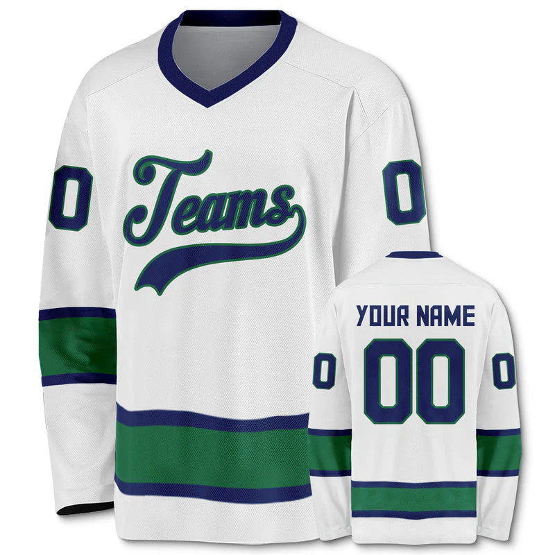 Custom White Royal-Kelly Green Authentic Hockey Jersey