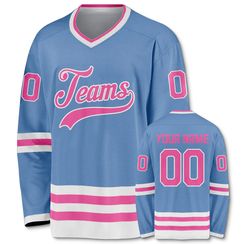 Custom Light Blue Pink-White Authentic Hockey Jersey