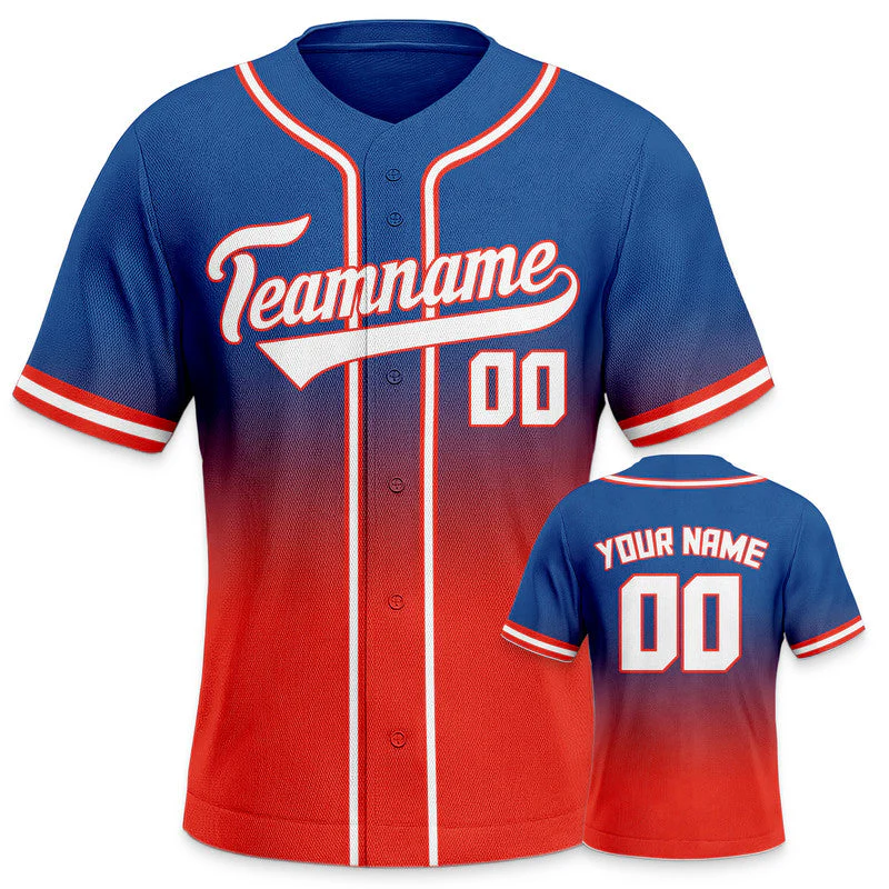Custom Royal Red-White Authentic Fade Fashion Baseball Jersey-2